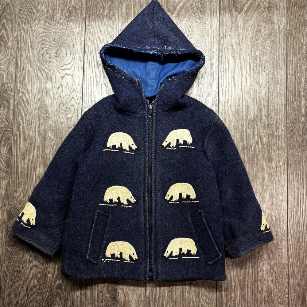 Vintage Handicraft Inuit Wool Parka Coat Jacket Youth Medium  Blue Polar Bear
